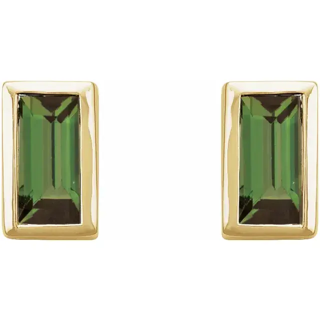 14K Gold Natural Green Tourmaline Bezel-Set Earrings
