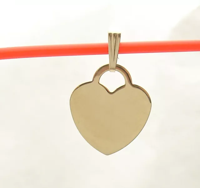 Engravable Reversible Medium Heart Tag Charm Pendant  Real Solid 14K Yellow Gold 2
