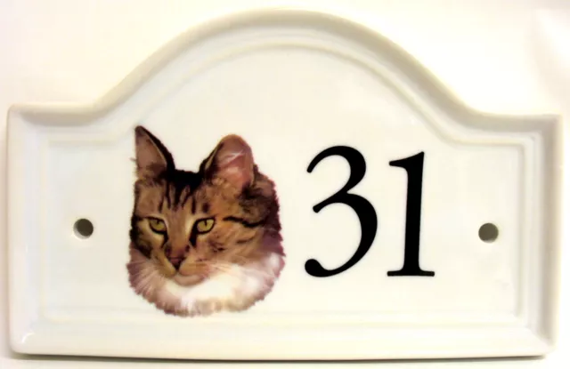 Letrero de cerámica para gato del bosque noruego para casa de gato cualquier número