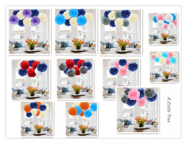12 PCs New BLUE Theme Mixed Tissue Paper Pompoms Fluffy Flower Ball  Pom Poms