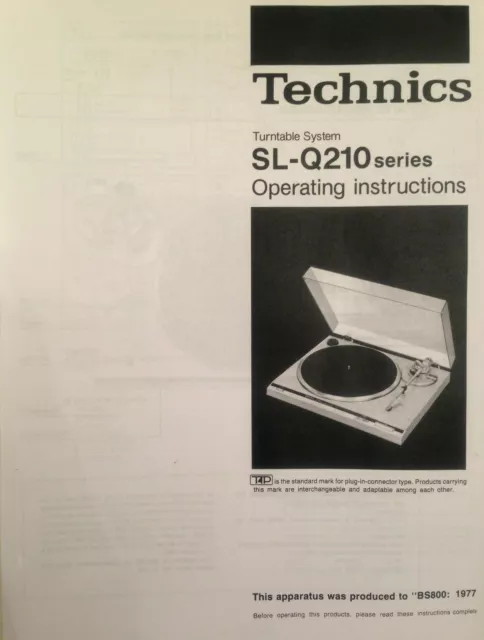 Technics SL-Q210 Turntable System - Operating Instruction - USER MANUAL