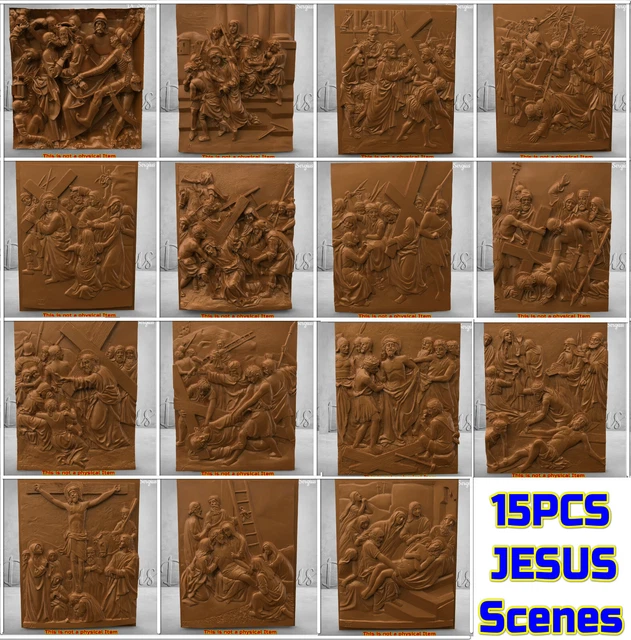 15pcs 3D STL Model, Jesus, and Cross Pray All Scenes Bas Relief for CNC Router