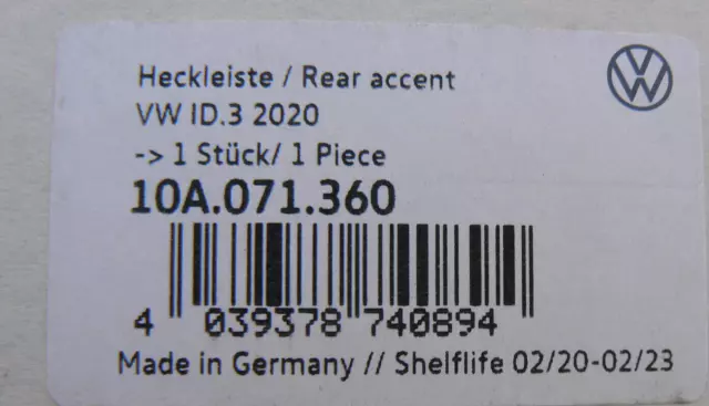 Original VW ID.3 Chrom Schutzleiste Heckklappe 10A071360 Heckleiste Schutz ID 3