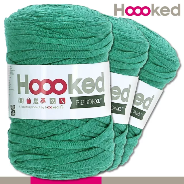 Hoooked 3 x 120 M Ribbon XL Premium Fil Textile Lush Vert Fil Ruban Crochet