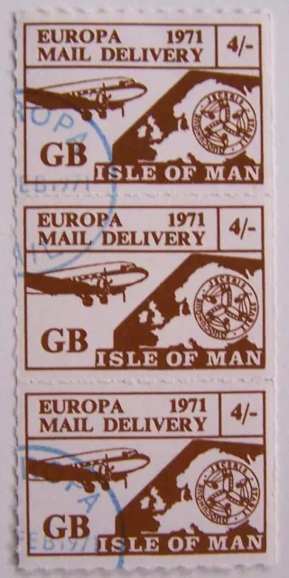 GB - Isle of Man 1971 - Strip of 3 Europa Mail Delivery, Postal Strike used