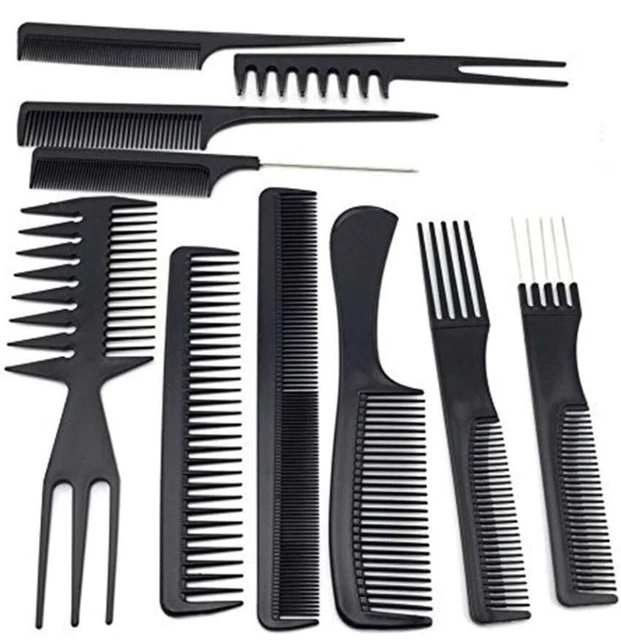 10Pcs Professional Hair Styling Combs Set Black Comb Hairdressing Salon Barber