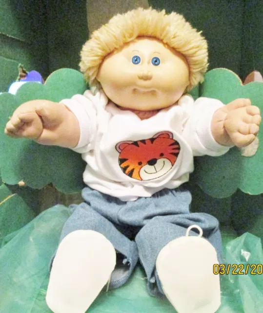 Cute Tan Fuzzie Hair Cabbage Patch Boy Doll!  Adorable New Tiger Jean Set! Shoes