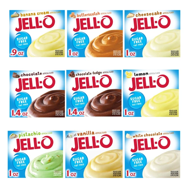 9 BOX JELLO Sugar Free Pudding Mix Variety Pack 9 Flavors 1 of each