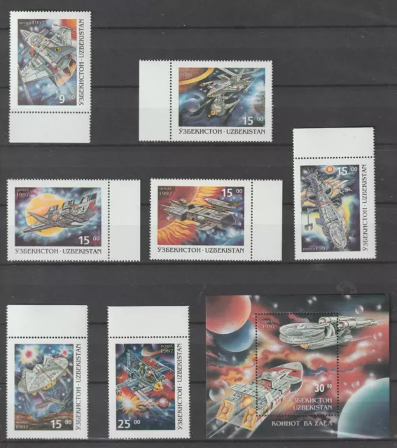 Uzbekistan 1997 #124-130 + Souvenir Sheet #131 Futuristic Space Travel - MNH