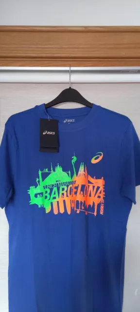 Asics Blue T Shirt,  Size S, Men's,  Barcelona Marathon Top Souvenir, BNWT