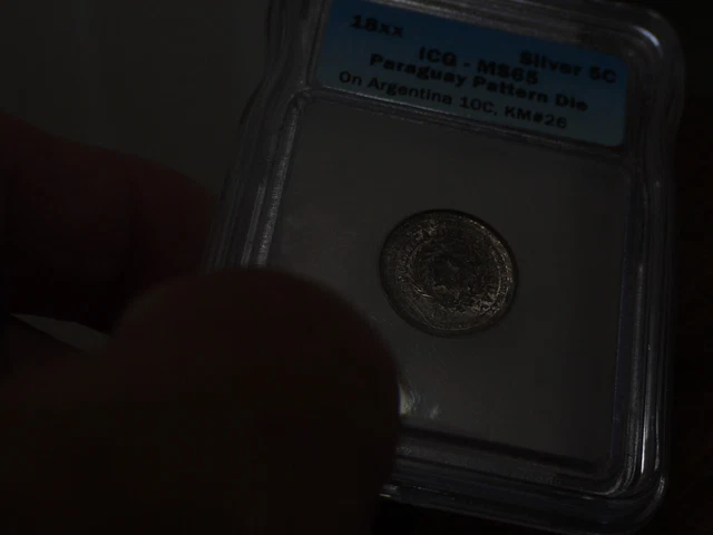 Paraguay 18XX Silver Pattern Die 5C On Argentina 10C ICG MS65            #-74.2*