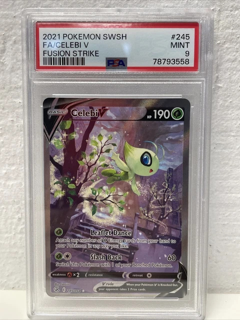 2021 Pokemon SWSH Fusion Strike FA Celebi V #245 Full Art PSA 9 Mint