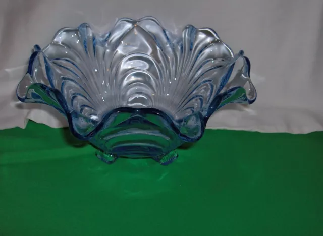 Vintage Cambridge Caprice Moonlight Blue Glass 4 Toed Crimped  Bowl #300