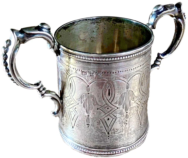 richly Victorian small solid sterling silver loving cup Birmingham 1866 90g +/-