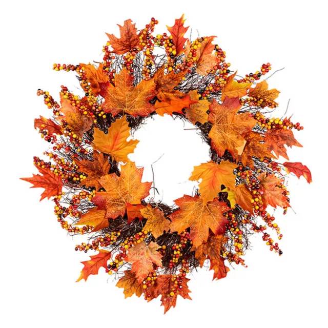 Harvest Wreath Fall 17 Inch Maple Leaf Berry Door Garland Halloween Thanksgiving