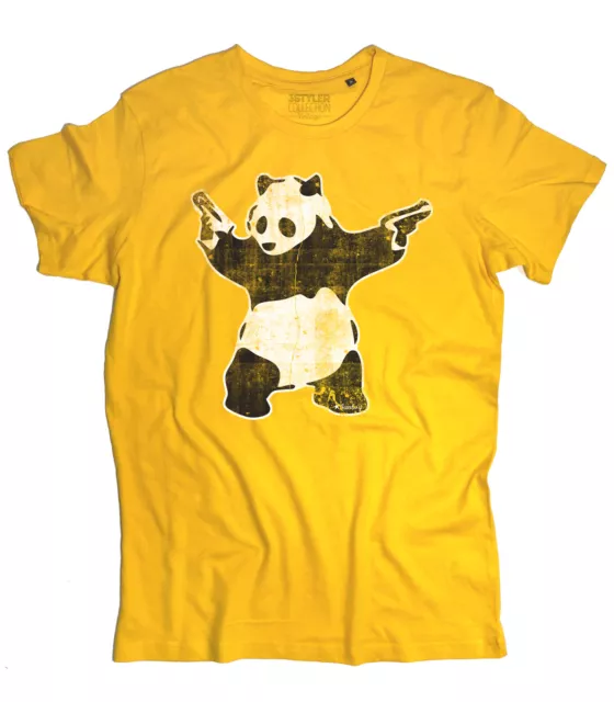 Camiseta Hombre Panda Pistolas Con Armas de Fuego Street Art London