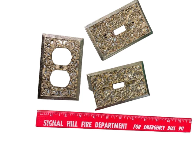 Vintage BRASS FILLIGREE SWITCH AND OUTLET COVERS lot of 3 pieces