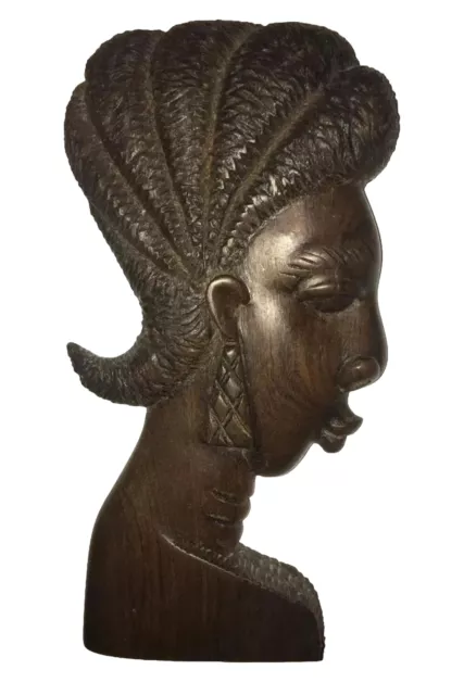 Antique Hand Carved Ebony African Tribal Woman Wall Art Ethnic Silhouette