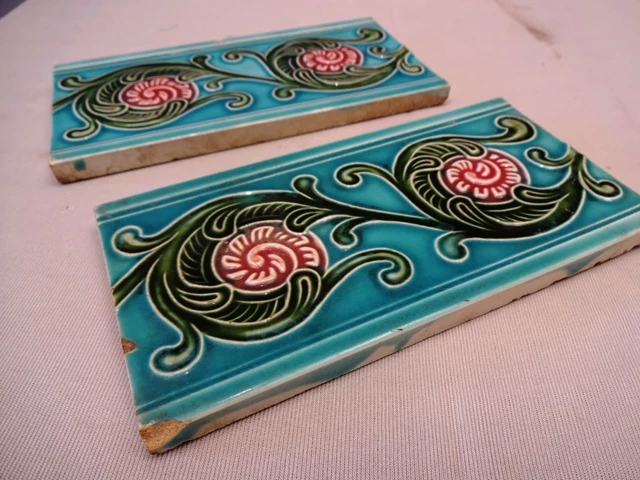 Tile Japan Dk Majolica Vintage Ceramic Porcelain Border Flower Design Collectibl 4