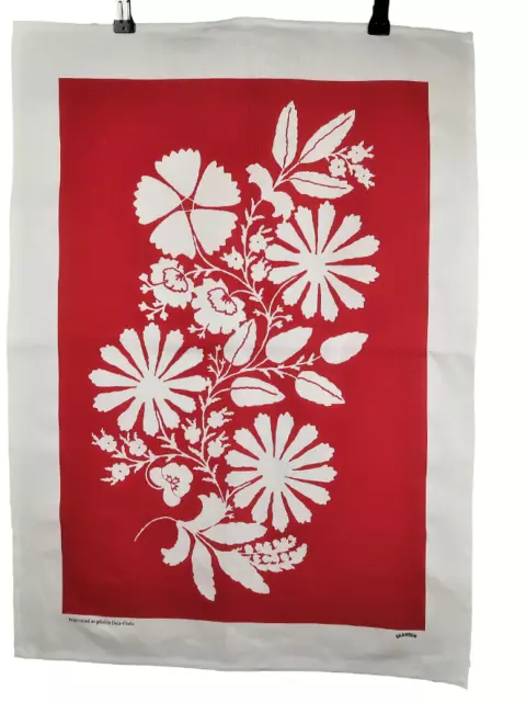 Swedish White Flower on Red Christmas Tea Towel Skansen Museum Jul