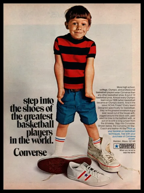 1970 Converse All Star Basketball Shoes Malden Mass. Freckle Face Boy Print Ad