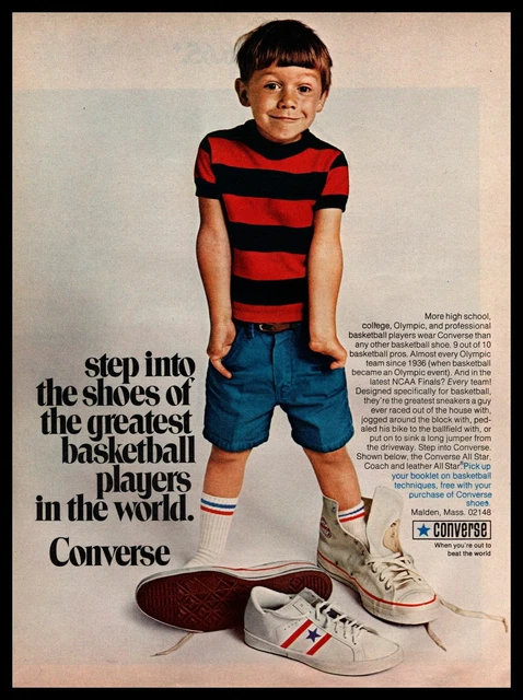 1970 Converse All Star Basketball Shoes Malden Mass. Freckle Face Boy Print Ad