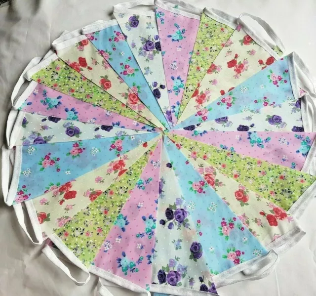 Clearance Fabric Floral Bunting 20ft 6m Vintage Handmade Wedding OFFERS SALE