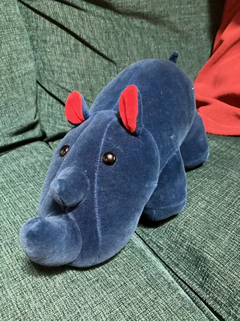 ULTRA RARE 1986 Manhattan Toy Company Blue Baby Rhino Plush Velour Vintage