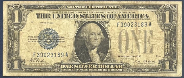 1928 $1 Blue Seal1 Silver Certificate Funny Back Well Circ. F 39023189A