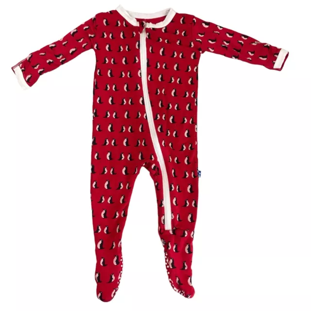 Kickee Pants Baby Red Penguin Pajamas with Fold-over Mittens Footie 3-6 months