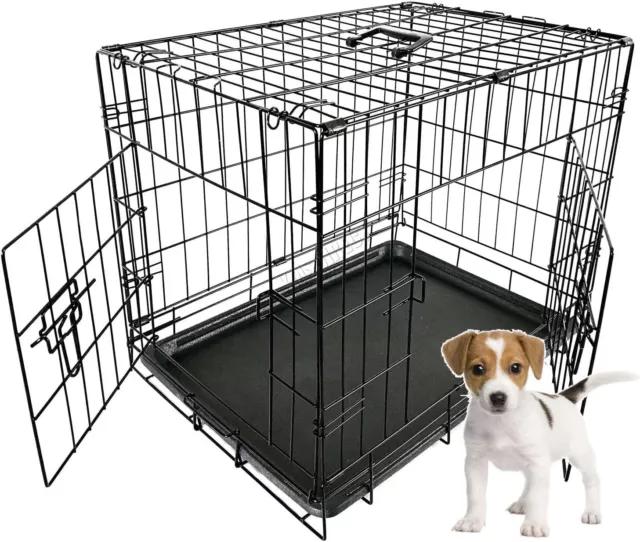 FoxHunter Pet Dog Puppy Cat Training Cage Crate Carrier Metal Folding With Door