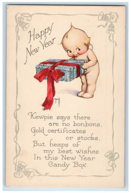 c1910's Happy New Year Kewpies Angel With Gift Gibson Unposted Antique Postcard