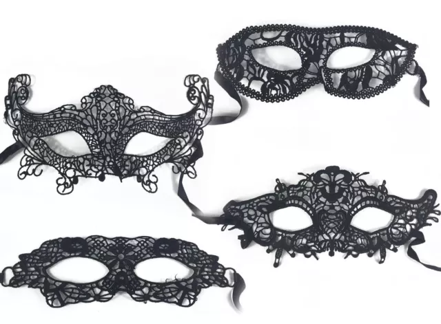 Black Venetian Masquerade Eye Mask Halloween Party Filagree Lace Fancy Dress
