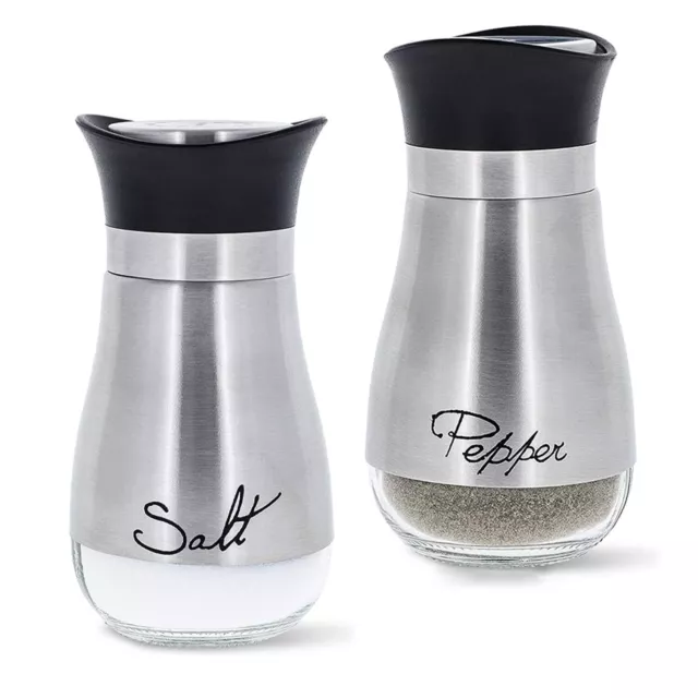 Stainless Steel Salt And Pepper Shakers Set with Glass Bottle, Spice Dispense...