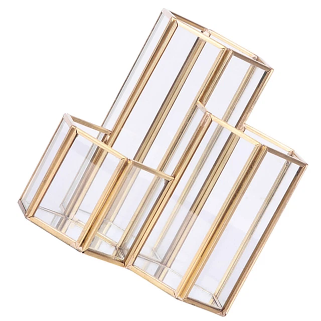 Soporte para cepillo de maquillaje ranuras vidrio cosméticos cepillo organizador bolígrafo tocador