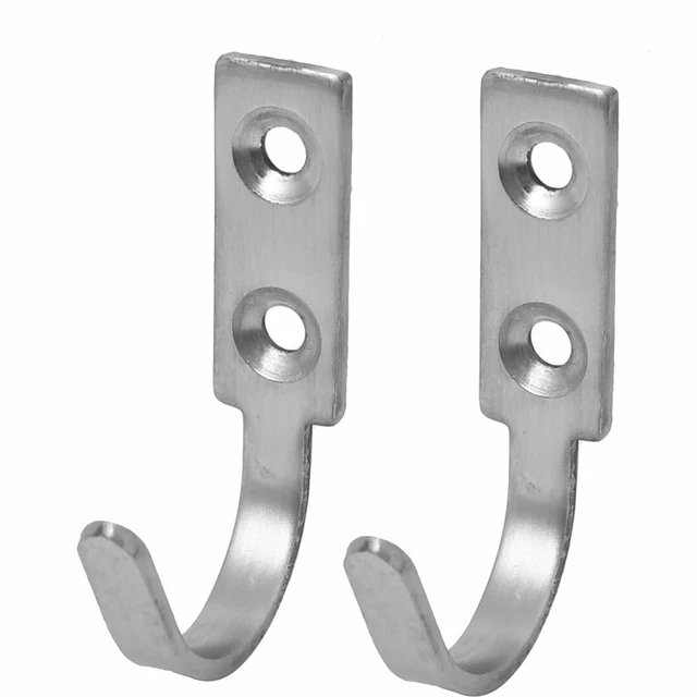 Door Wall Mounted Single Hook Clothes Towel Hanger Holder 60mm Length 2pcs