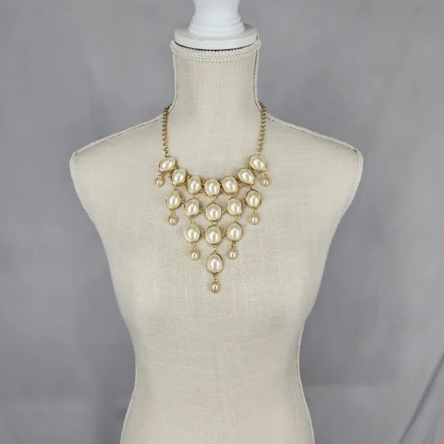 Costume Gold Tone Ivory Bubble Faceted Bib Chain Necklace 21" VTG
