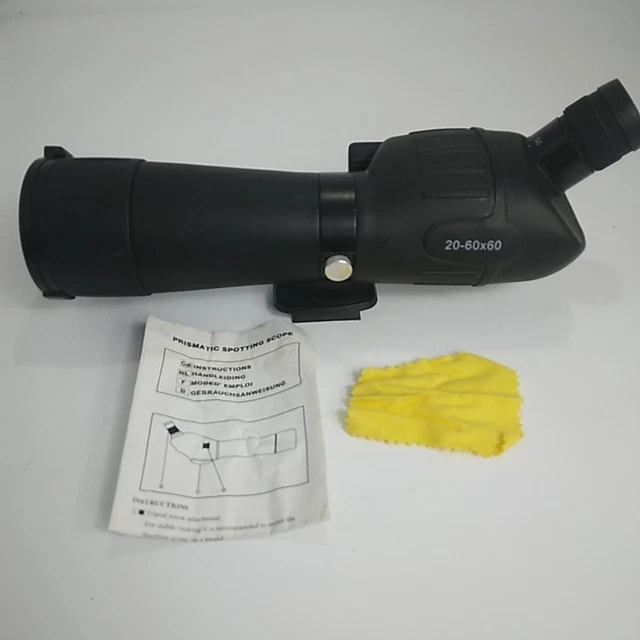 Mira de detección prismática en ángulo 20-60 x 60, bolsa protectora e instrucciones
