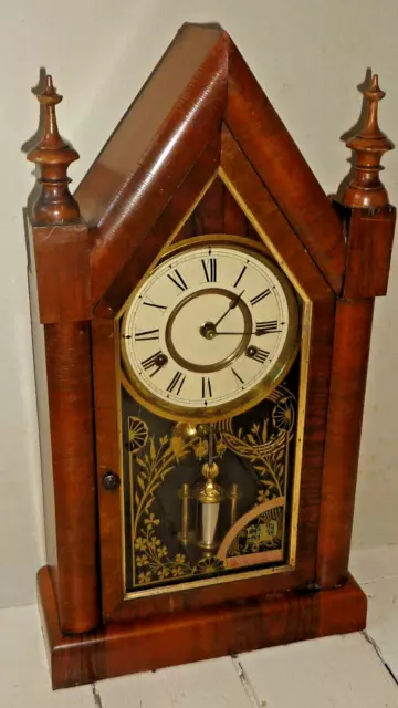 Large antique American Jerome & Co steeple clock in working order - 21" high