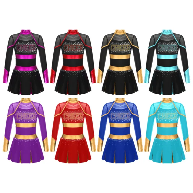 Kids Girls Uniform Cheer Leader Dresses Rave Festival Dress Costume Performance