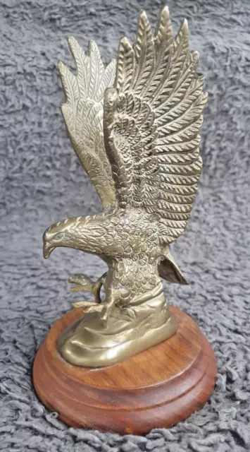 Vintage Solid Brass Eagle on Hardwood Base