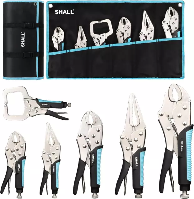 SHALL 6-Piece Locking Pliers, Vice Grips Pliers Set, 5",7" & 10" Curved Jaw Lock