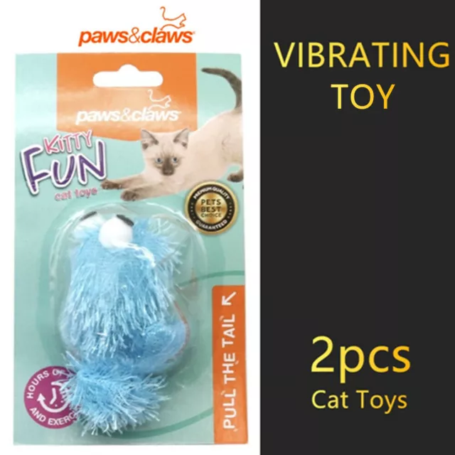 2x Vibrating Cat Toys Kitten Googly Teaser Interactive Mouse Indoor Pet Play Toy
