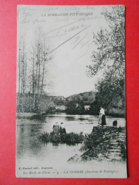 LA COURBE  :  Lavandières sur les Bords de l'Orne........VO.1915.