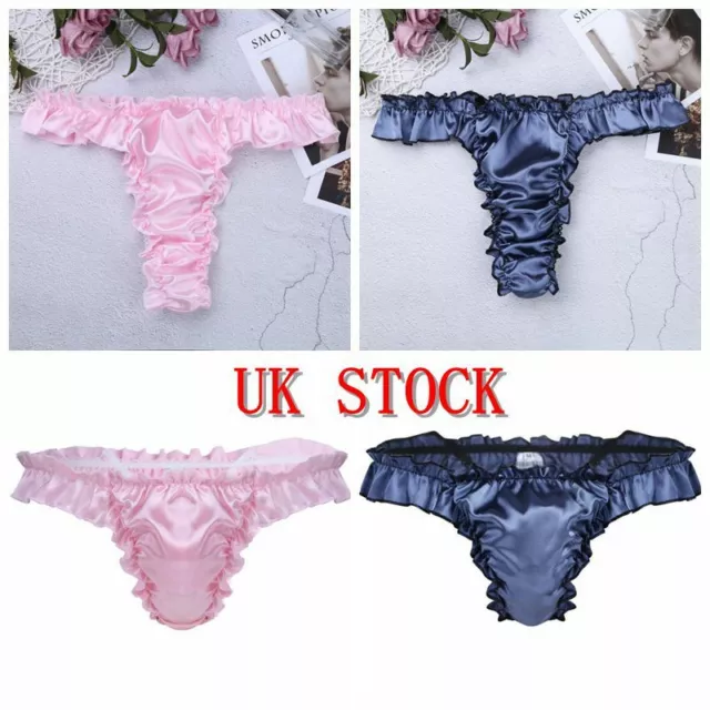 UK MEN'S SATIN Underwear Sissy Ruffled Frilly Thong Crossdress Panties  Briefs £6.79 - PicClick UK