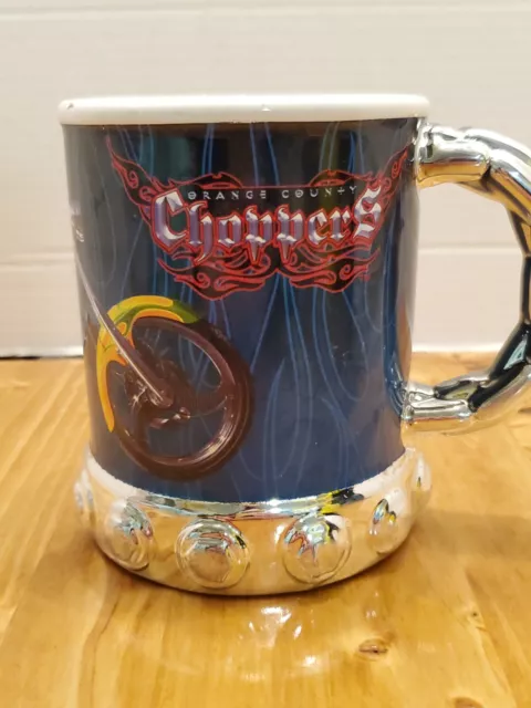 Orange County Choppers Coffee Cup Mug Large Motorcycle Blue Silver Trim 2004