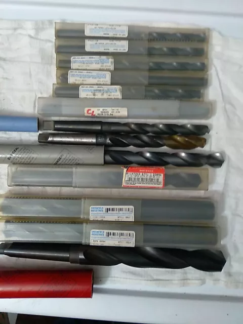 Lot of 13 Large HSS Drill Bits - 12 New 1 Sharpened, 17/32" to 1-1/8" - 3x Morse
