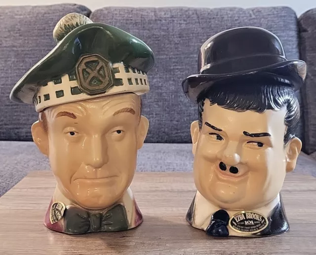 Vintage Laurel & Hardy Porcelain Empty Whiskey Decanters- Ezra Brooks 1976👀