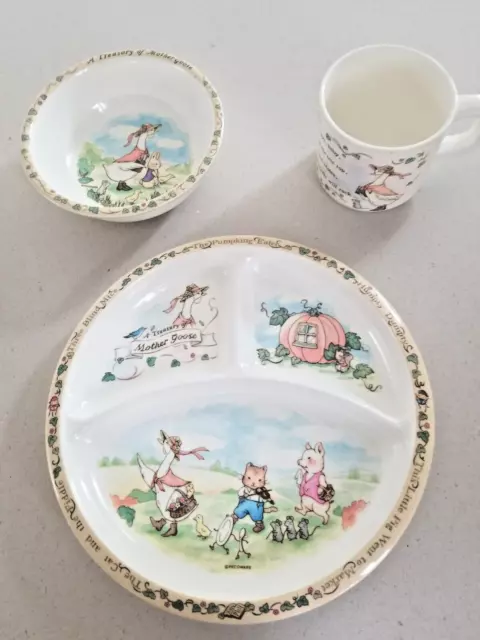 PECO Melamine Ware 3pc Vintage Childs Dish Set Mother Goose 1987 Cup Bowl Plate