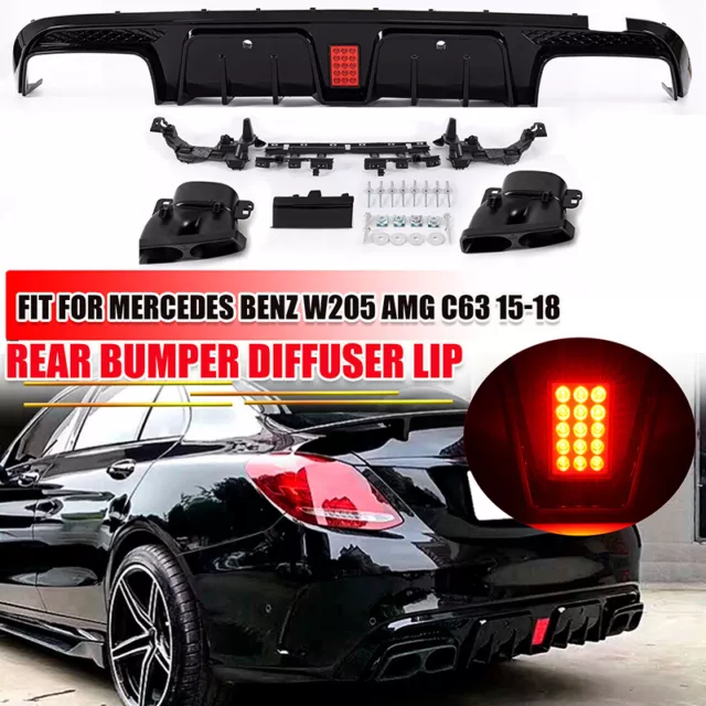 For Mercedes C Class W205 Amg C63 15-18 Rear Bumper Diffuser Tailpipe Gloss Blk